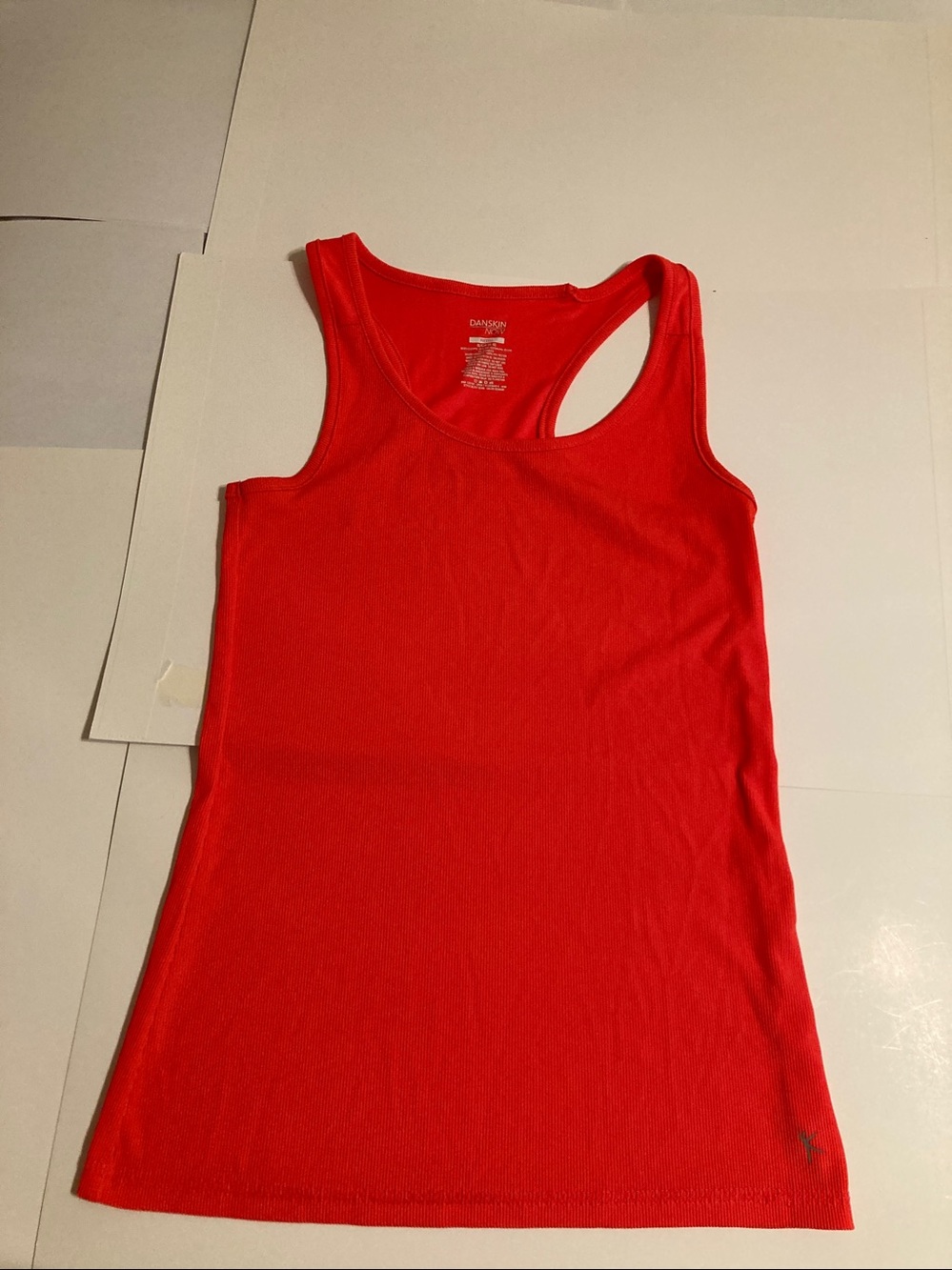 Danskin Now Bright Coral Pink Athletic Fitted Racerback Tank Top. Size S 4/6.